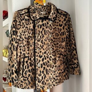 White House Black Market Leopard Print Swing 6 Tan Black Double Breasted Gold